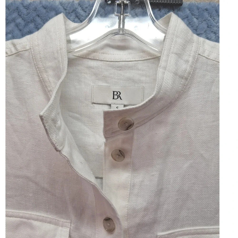 Banana Republic White 100% Linen Utility Jumpsuit Long Sleeve NWT S 882685-01-1
